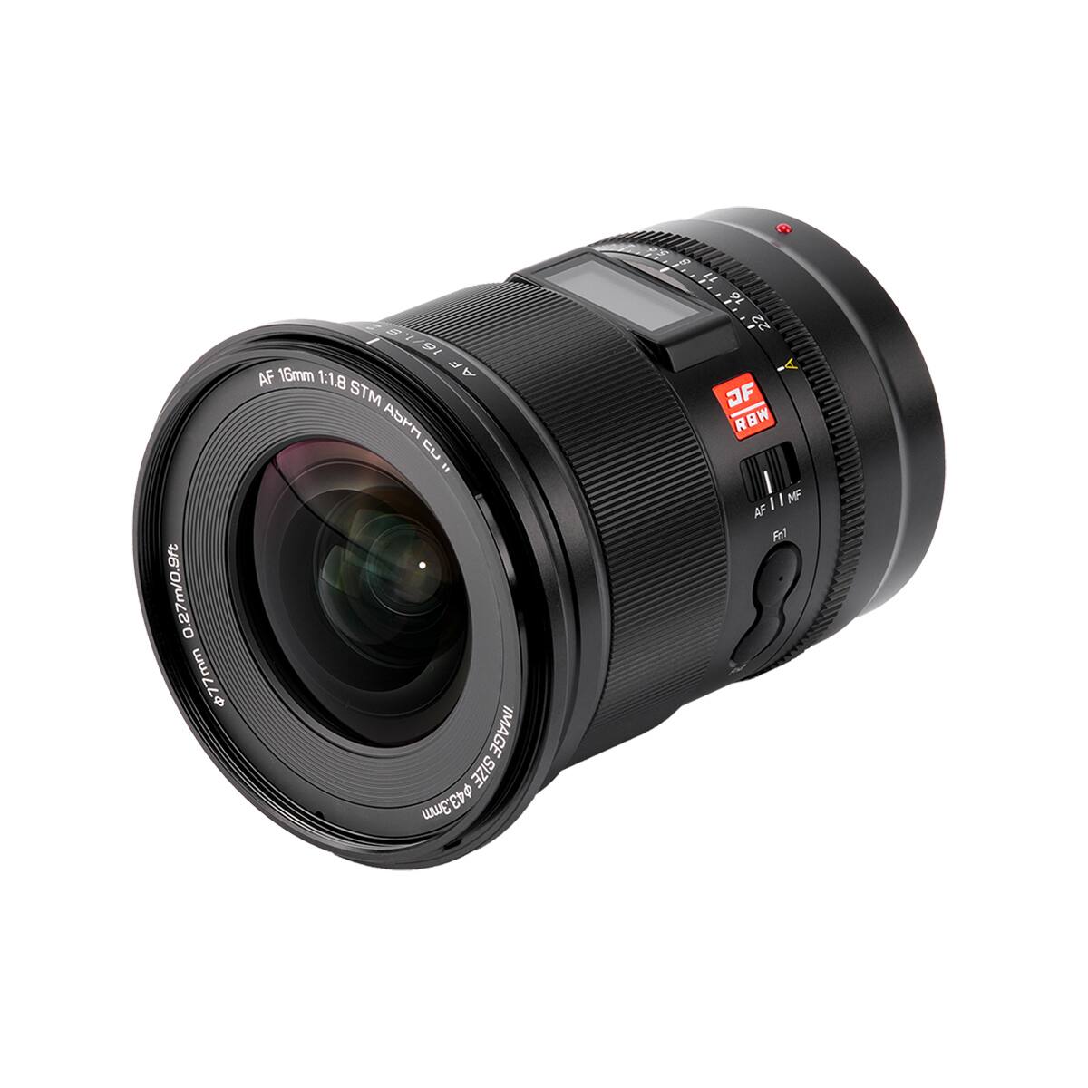 0.27m/0.9ft  
$77mm  
61/  
AF 16mm 1:1.8 STM ASPH  
IMAGE SIZE 43.3mm  
43 3mm  
22 OF RBW  
AlIMF  
I I MF AF Fnt