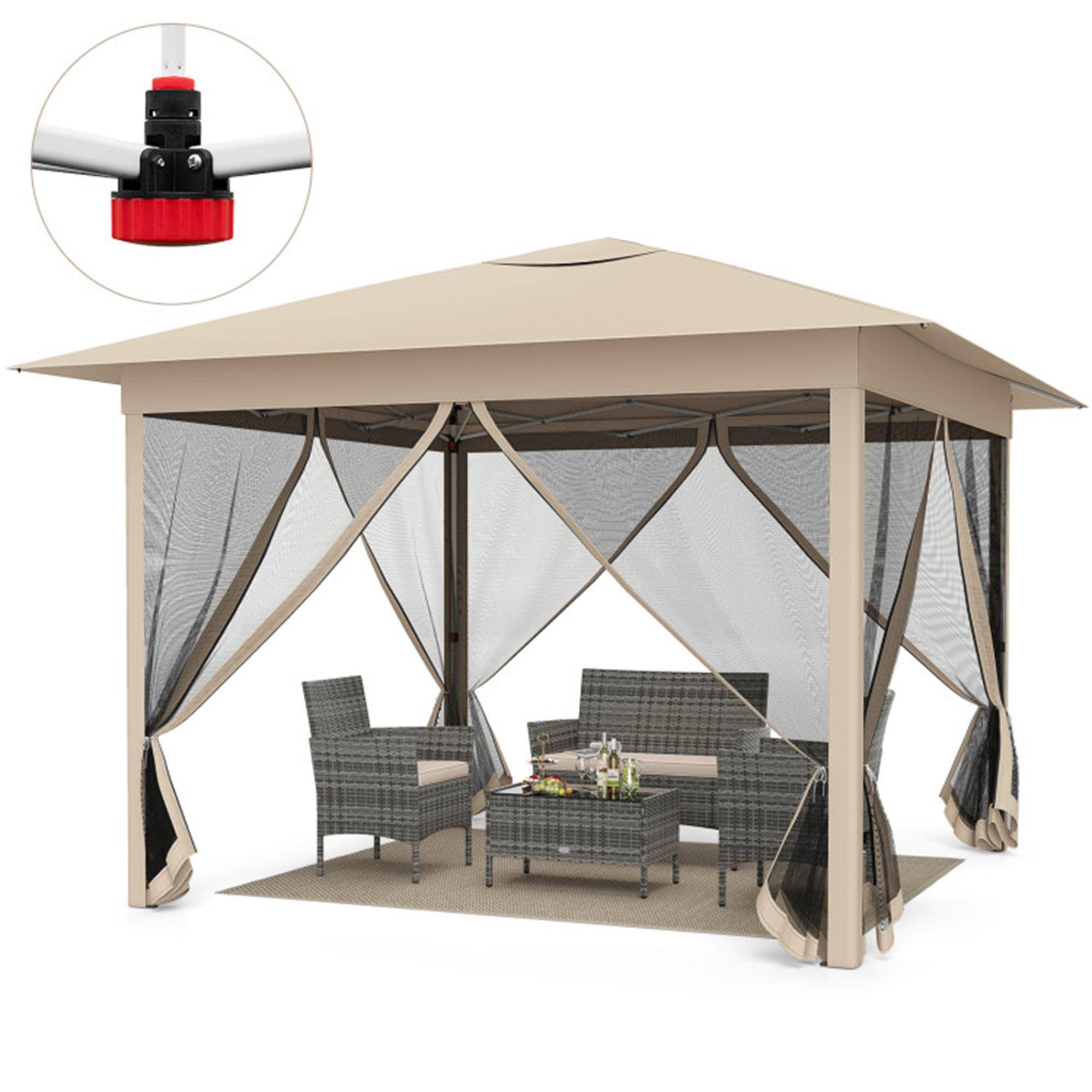 Front. Boyel Living - Beige 120-in W x 120-in D x 105.6-in H Pop up Canopy Tent.