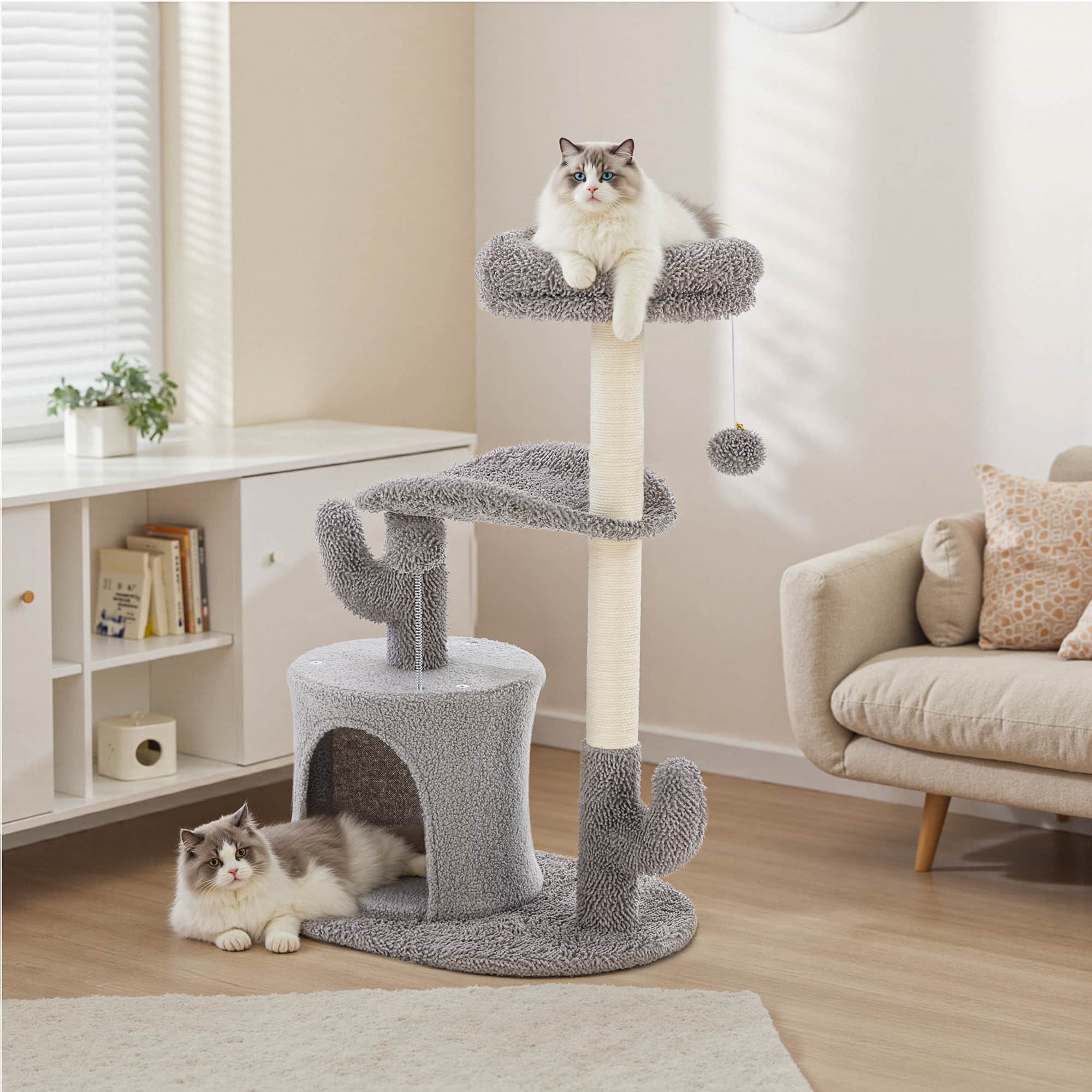 Bestier - 33-Inch Small Cat Tree Tower with Scratching Posts, Curved Bed and Hanging Toys, Stable Cat Climbing Post - Gray