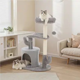 Bestier - 33-Inch Small Cat Tree Tower with Scratching Posts, Curved Bed and Hanging Toys, Stable Cat Climbing Post - Gray