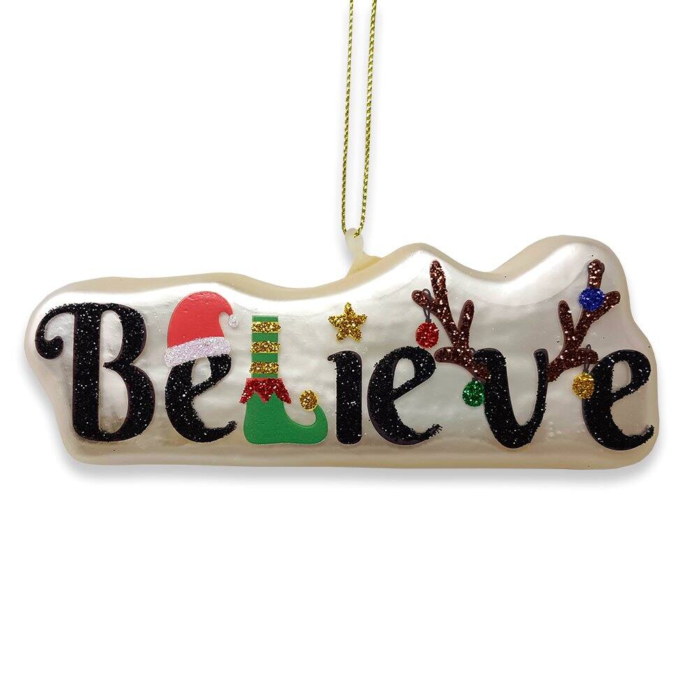 Front. OrnamentallyYou - Enchanting Believe Glittering Glass Festive Christmas Ornament - Multi-colored.