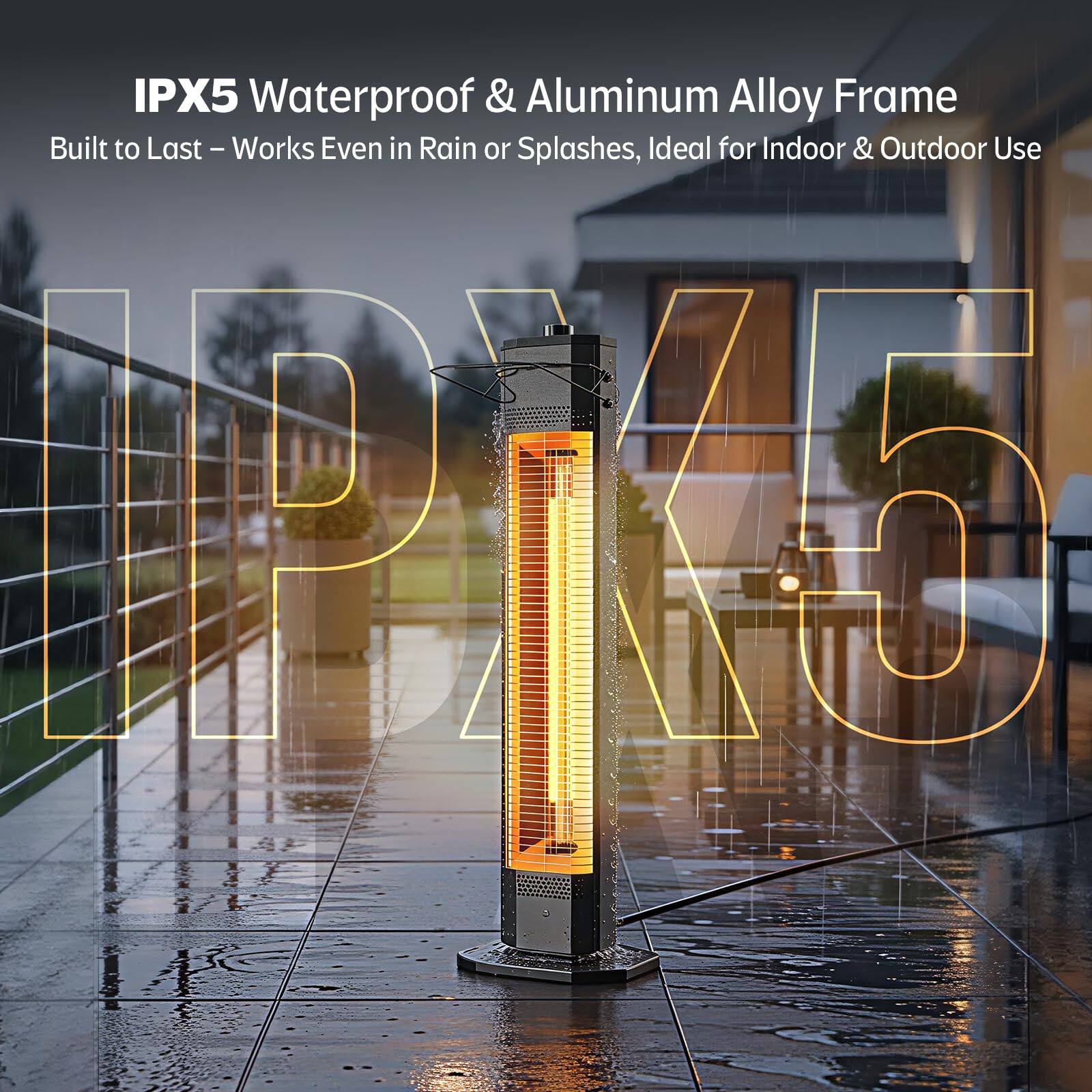 IPX5 Waterproof & Aluminum Alloy Frame  
Built to Last - Works Even in Rain or Splashes, Ideal for Indoor & Outdoor Use