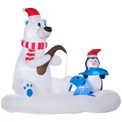 Front. Outsunny - 6ft Inflatable Polar Bear & Penguin Fishing, Outdoor Blow-Up LED Yard Decor for Lawn Garden - White.