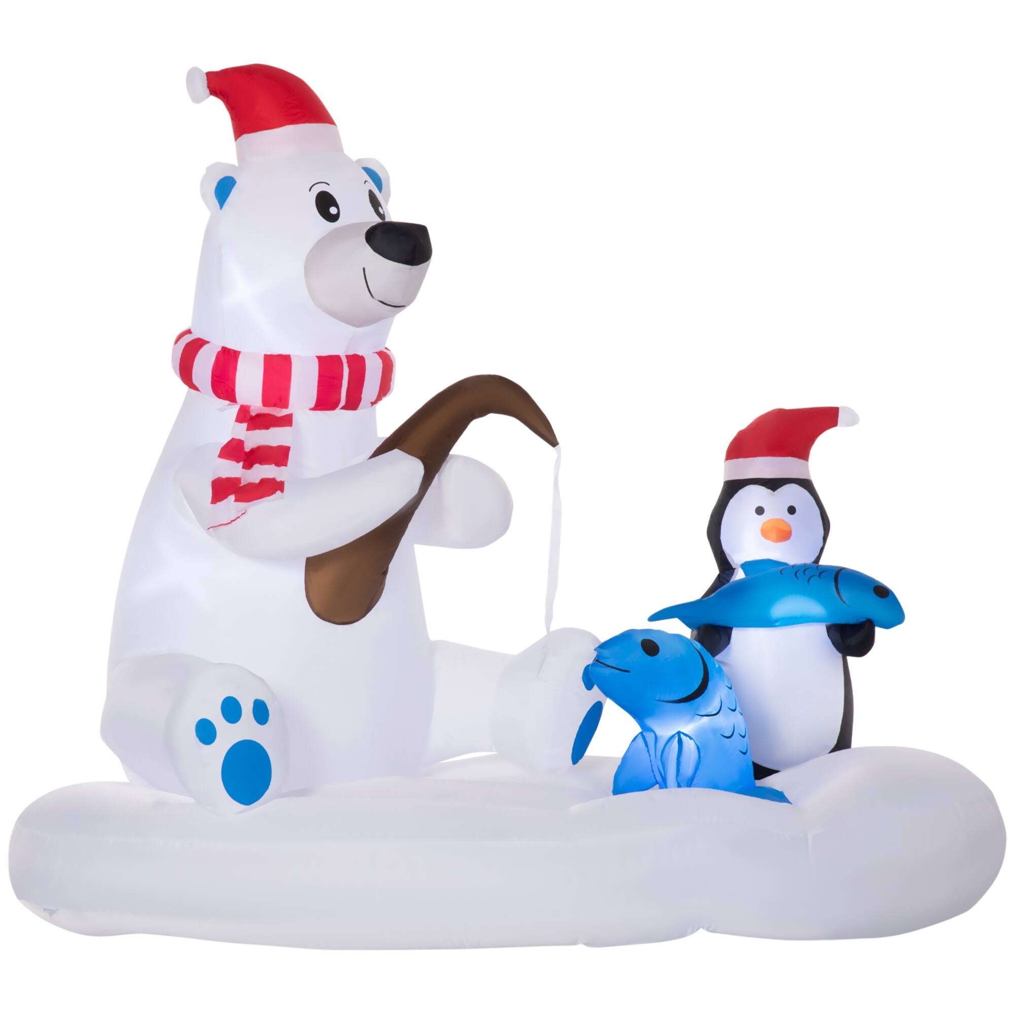 Front. Outsunny - 6ft Inflatable Polar Bear & Penguin Fishing, Outdoor Blow-Up LED Yard Decor for Lawn Garden - White.