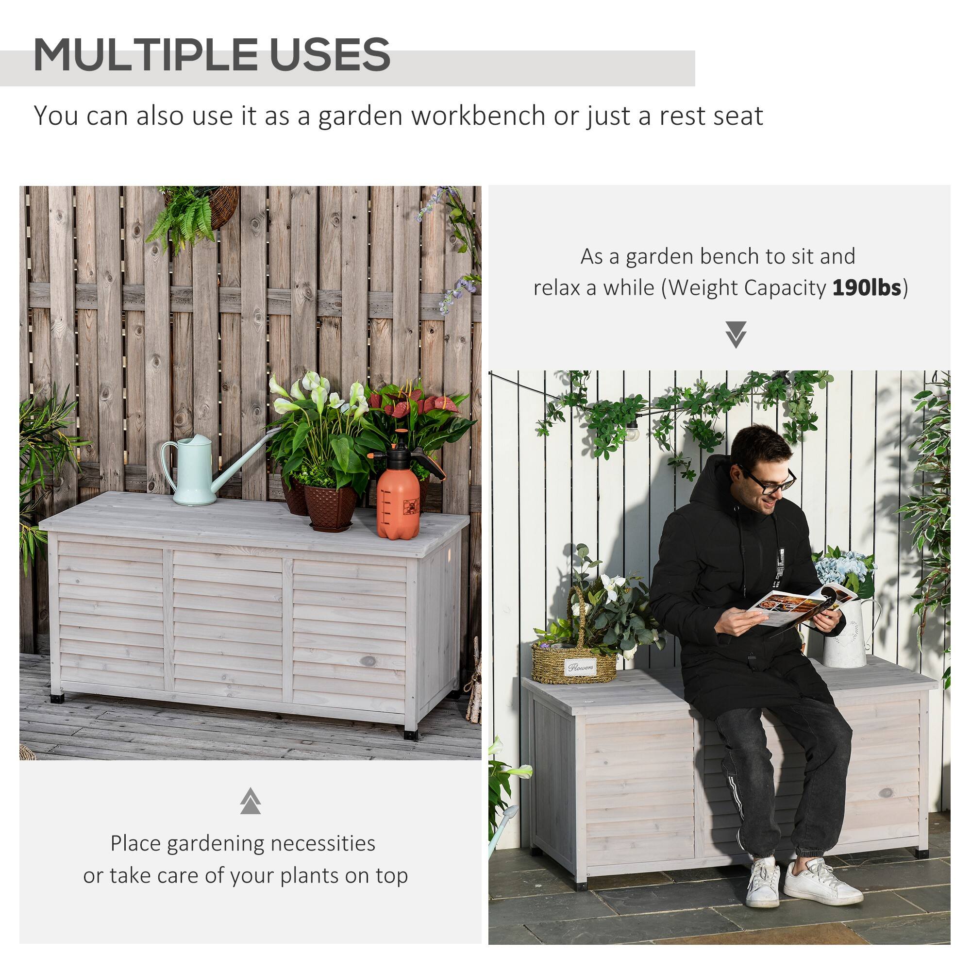 MULTIPLE USES

You can also use it as a garden workbench or just a rest seat

As a garden bench to sit and relax a while (Weight Capacity 190lbs)

Place gardening necessities or take care of your plants on top