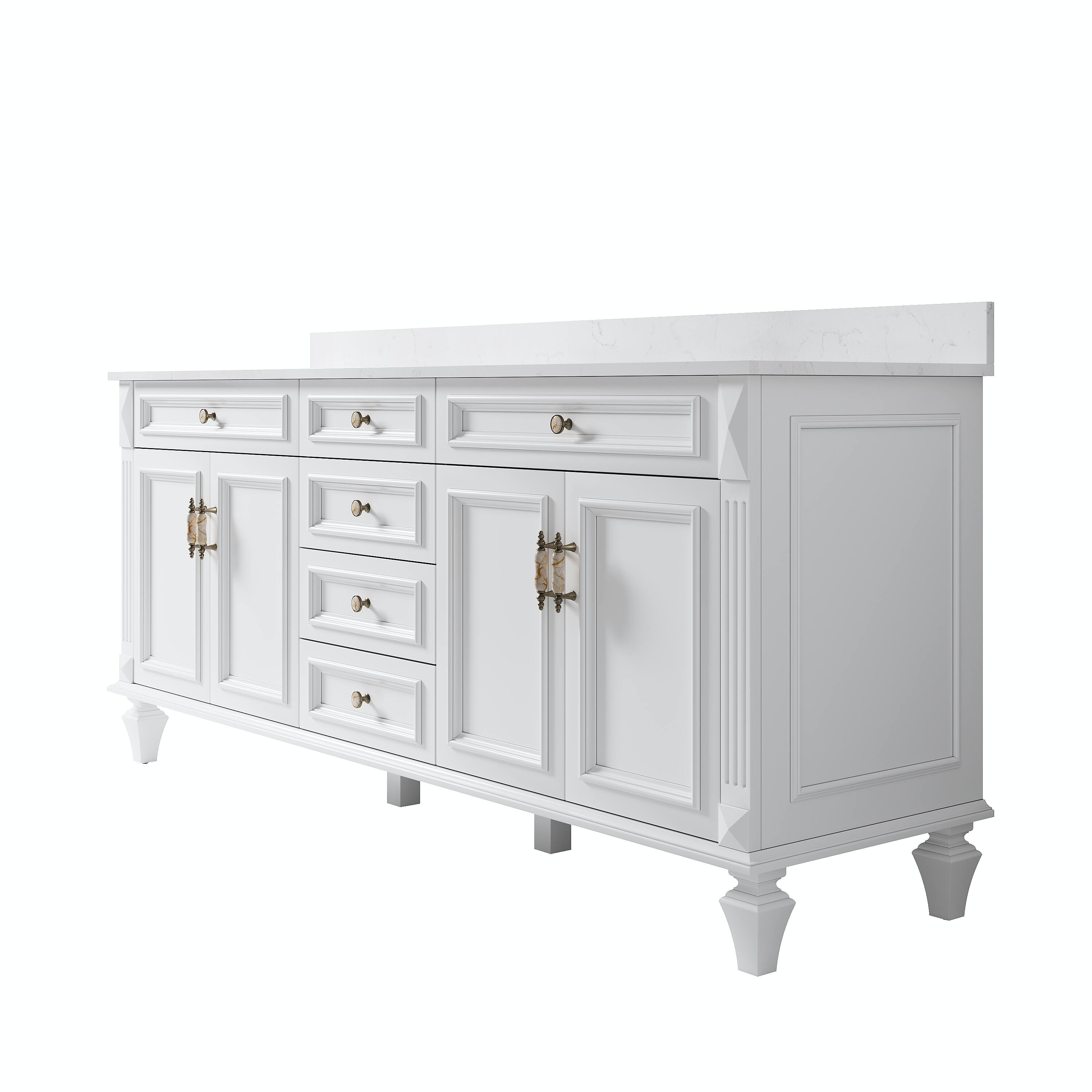Alt View 8. WELLFOR - ARTWOOD 80 in. Solid Wood Bath Vanity with Quartz Top, Double Sink, Soft Close, Assembled - White.
