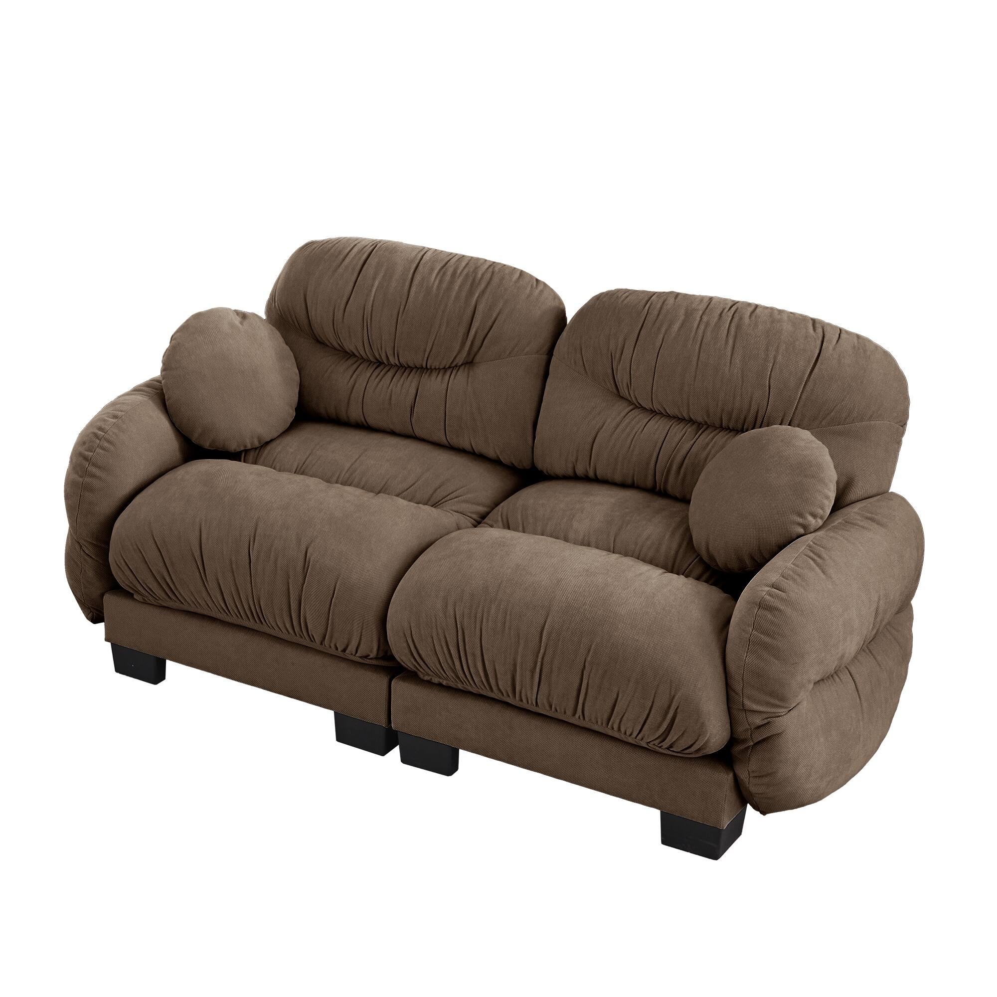 Back. Anysun - 2-Seater Modular Sofa with Chenille Fabric, High-Density Foam & Curved Armrests, Pleated Design for Living Room - Brown.