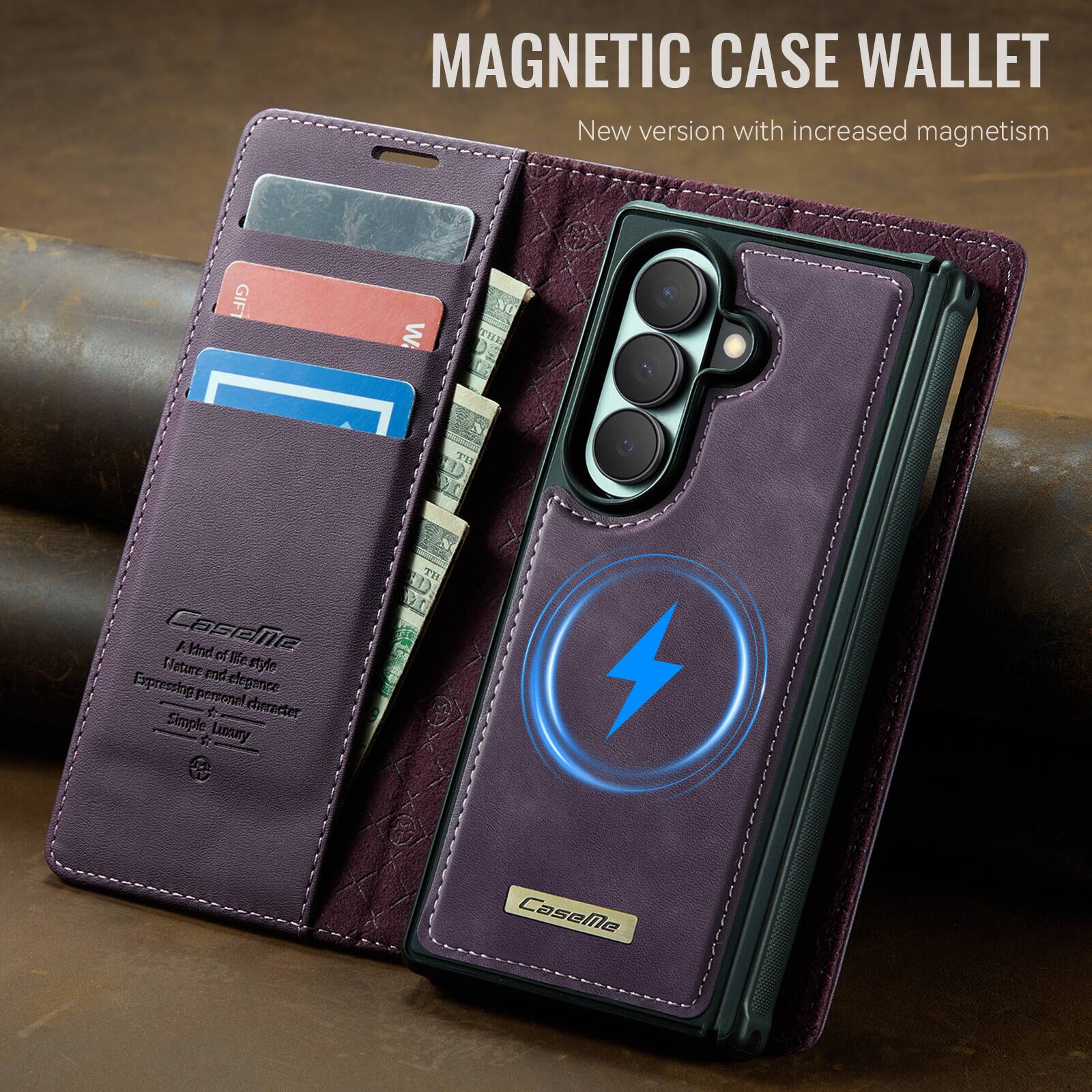 MAGNETIC CASE WALLET  
New version with increased magnetism  

GIFT  

CaseMe  
A Wind of life style  
Nature and elegance  
Expressing personal character  
Simple Luxury