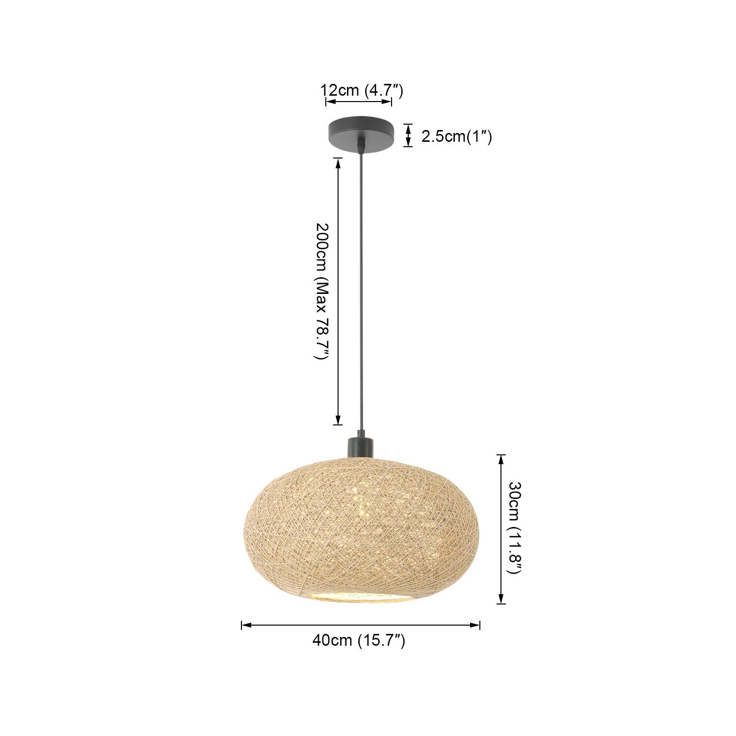 12cm (4.7")
2.5cm (1")
200cm (Max 78.7")
40cm (15.7")
30cm (11.8")