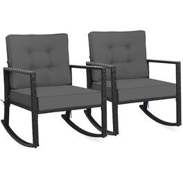 Costway - 2 PCS Patio Rattan Rocker Chair Outdoor Glider Rocking Chair Cushion Lawn - Gray