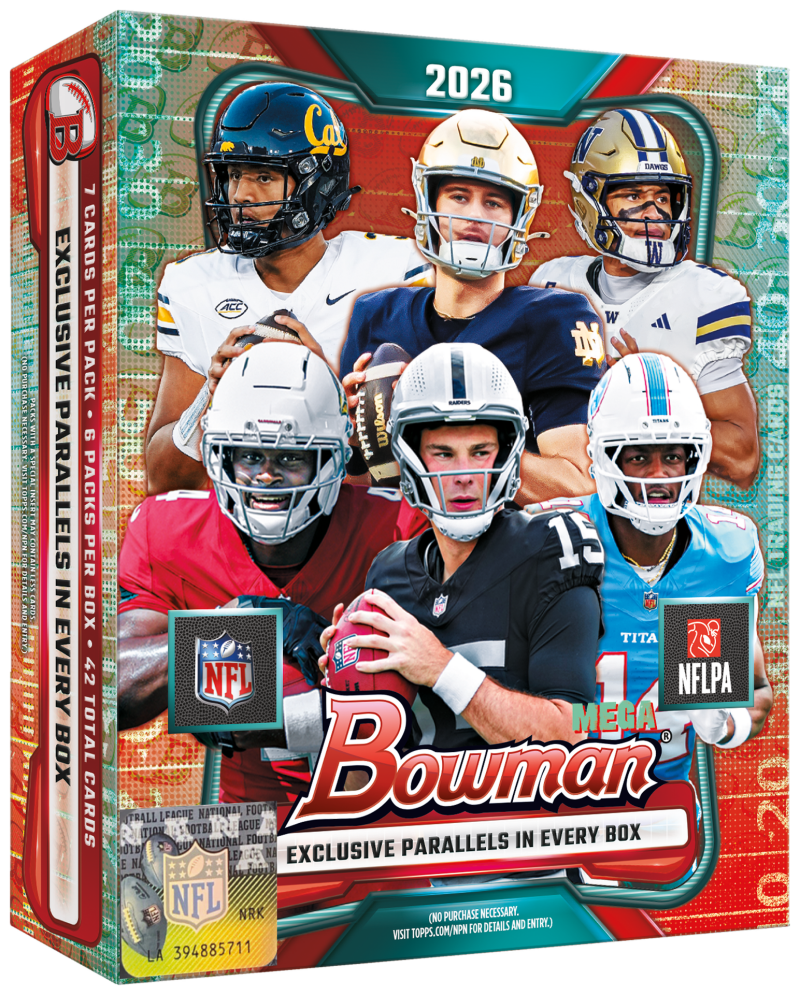 ONJ PURCHASE NECESSARY VISIT TOPPS.COM/NPN FOR DETAILS AND ENTRY.)  
SPECIAL EXCLUSIVE PARALLELS IN EVERY BOX  
7 CARDS PER PACK 6 PACKS PER BOX 42 TOTAL CARDS  
2026 Ca DAWGS ACC W IP HAUDERS Wilson TITANIN 15 TITA NFL 1 NFLPA MEGA TBALL LEAGUE NATIONAL FOOTBALL LEAGUE  
NO PURCHASE NECESSARY. FOR DETAILS AND ENTRY.) VISIT TOPPS.COM/NPN LA 394885711