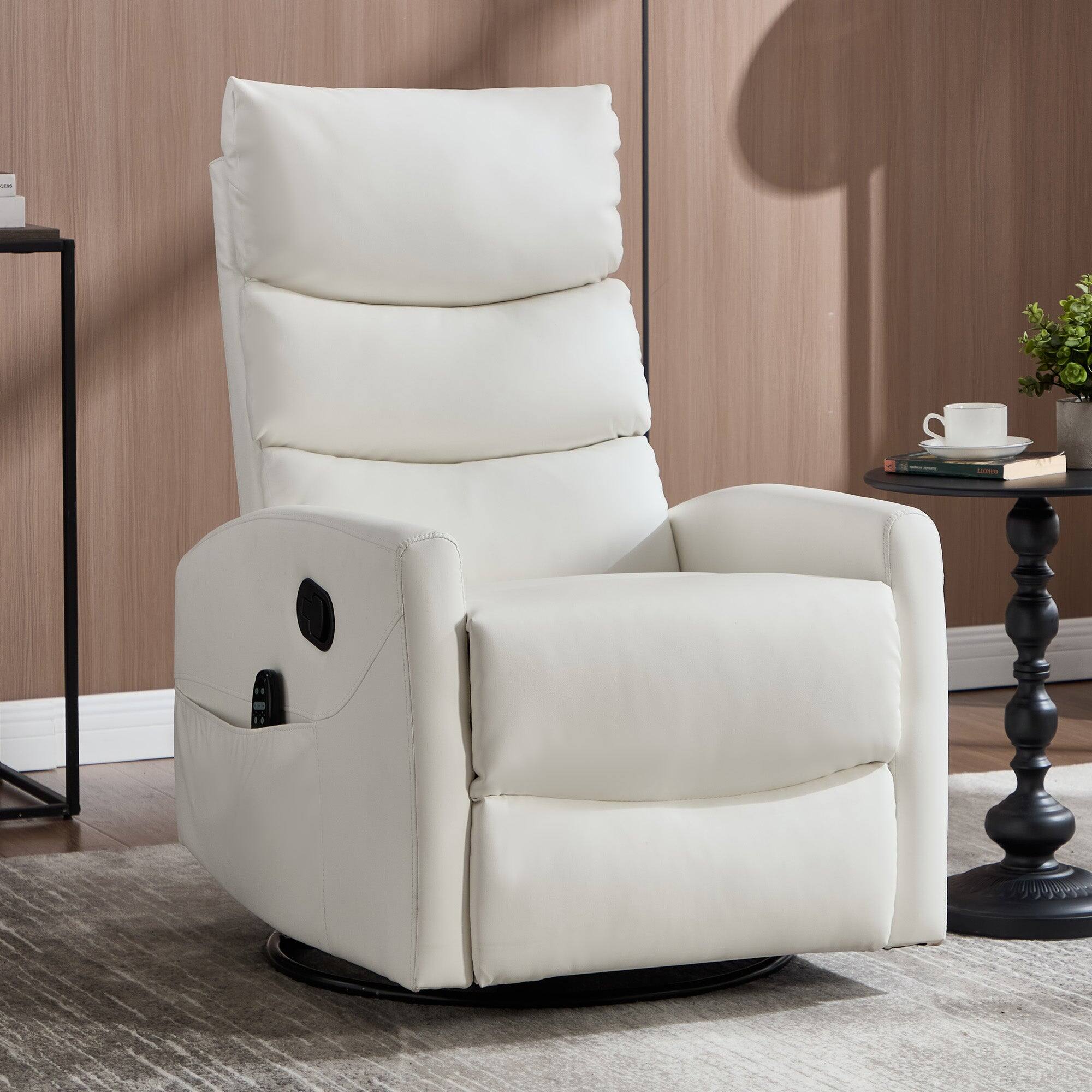 Boyel Living - Heat Massage Faux Leather Upholstery Manual Recliner Chair with Rocker and Swivel - White