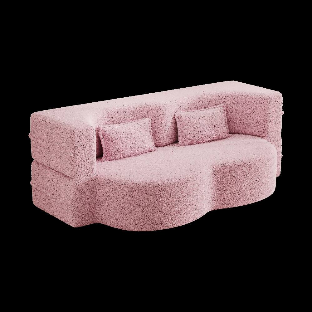 Alt View 9. Loheer - Loheer Pink Convertible Floor Sofa Sherpa Fleece Sleeper Sofa Bed Full Size Folding Mattress No Assembly Required - Pink.