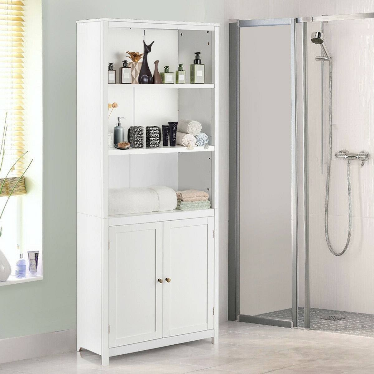 Left. Hivvago - White Bathroom Linen Tower Towel Storage Cabinet with 3 Open Shelves - White.