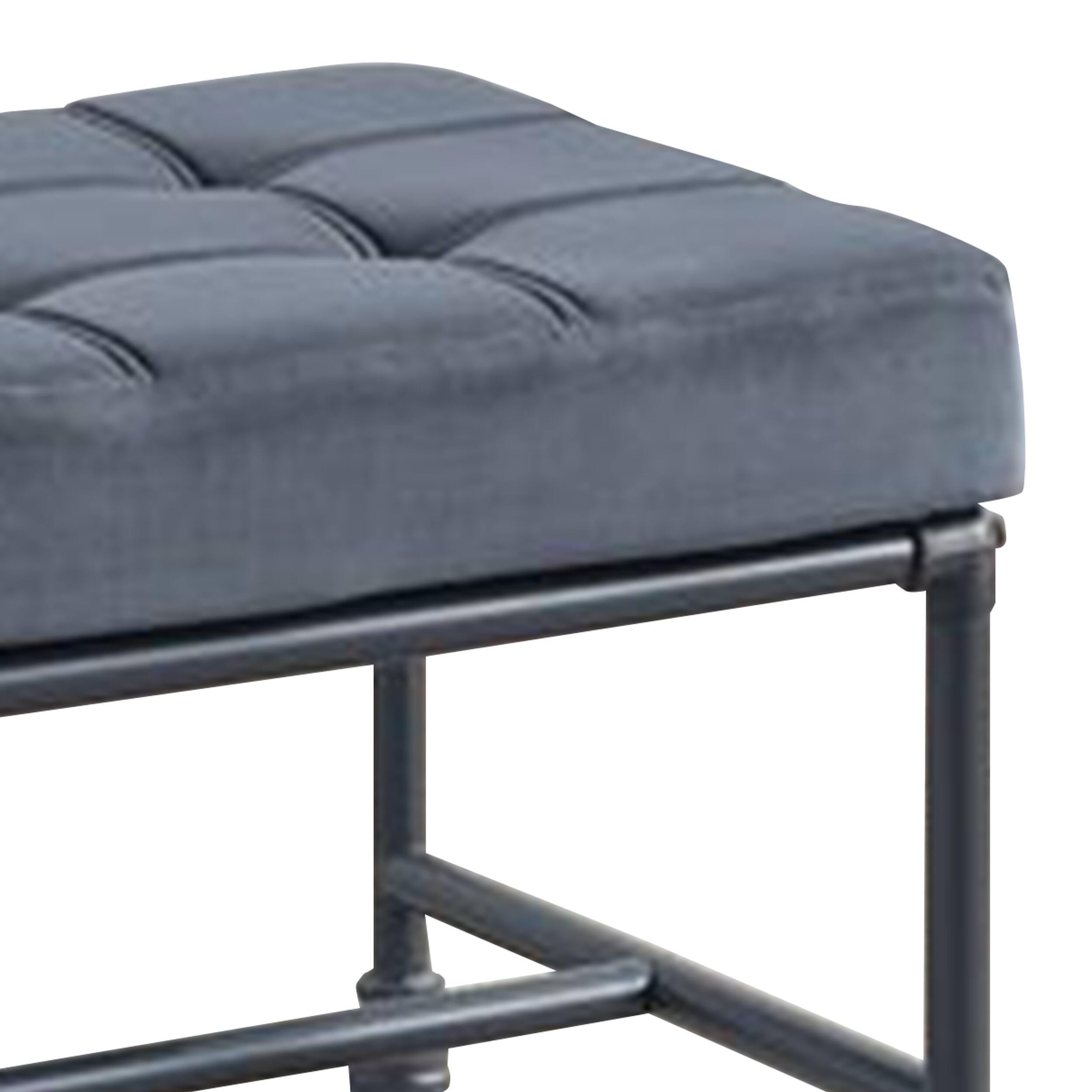 Alt View 1. Manhattan Lane - Ottoman with Tufted Velvet Seat and Metal Frame - Gray.