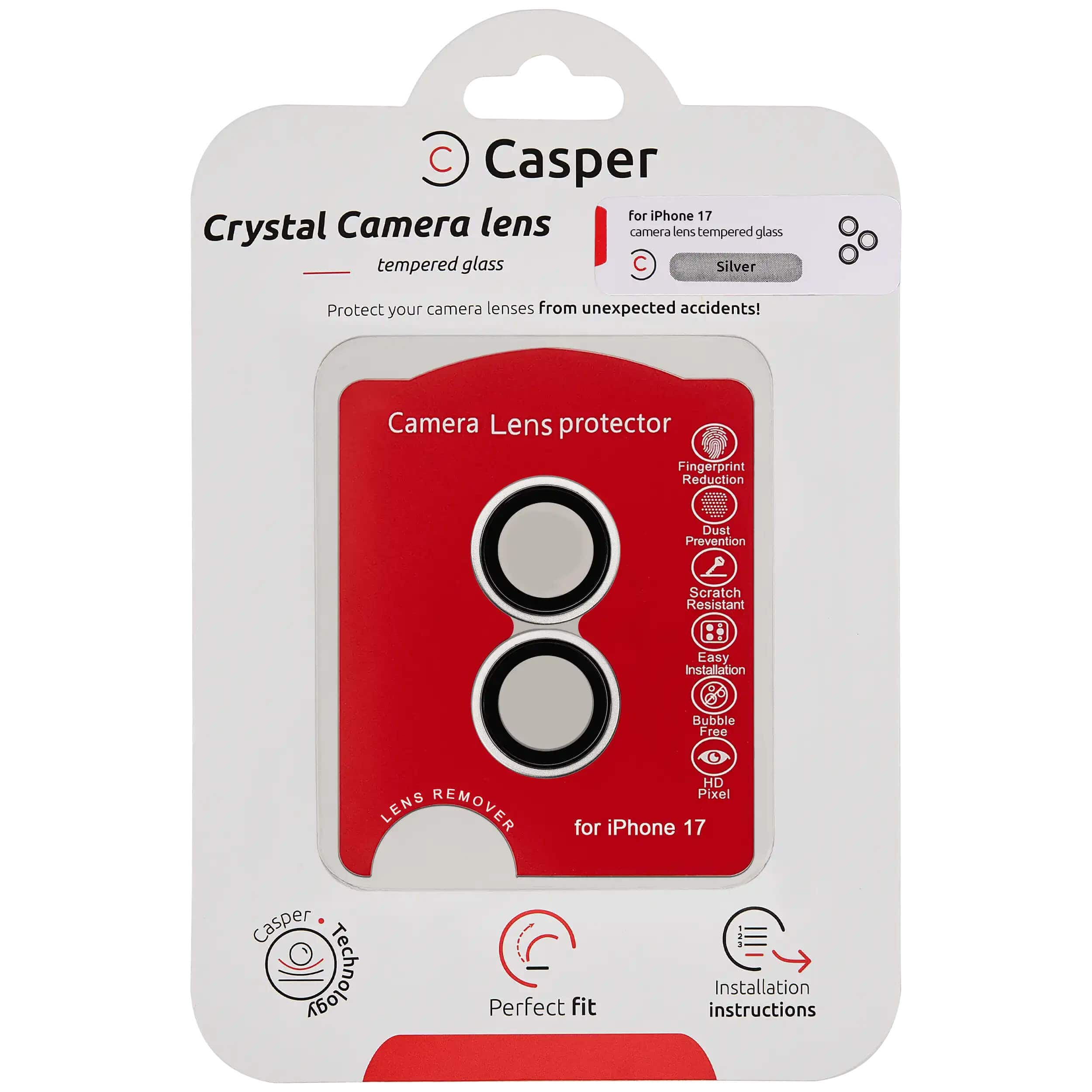 Casper - Camera Lens Protector (Clear) Compatible For iPhone 17 - Silver