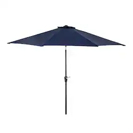 Nuu Garden - Outdoor 10' Round Patio Vented Umbrella, Crank, Push Button Tilt - Blue