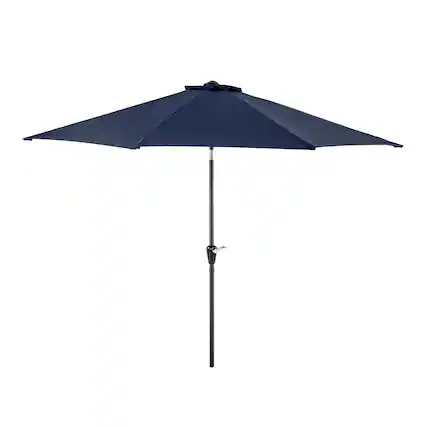 Front. Nuu Garden - Outdoor 10' Round Blue Patio Vented Umbrella, Crank, Push Button Tilt - Blue.