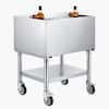 Front. VEVOR - Commercial Ice Bin, 65.1 Qt Max Capacity, 24 x 19 x 35 Inch Stainless Steel Ice Chest with Sliding Lid and Bottle - Silver.