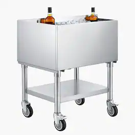 VEVOR - Commercial Ice Bin, 65.1 Qt Max Capacity, 24 x 19 x 35 Inch Stainless Steel Ice Chest with Sliding Lid and Bottle - Silver