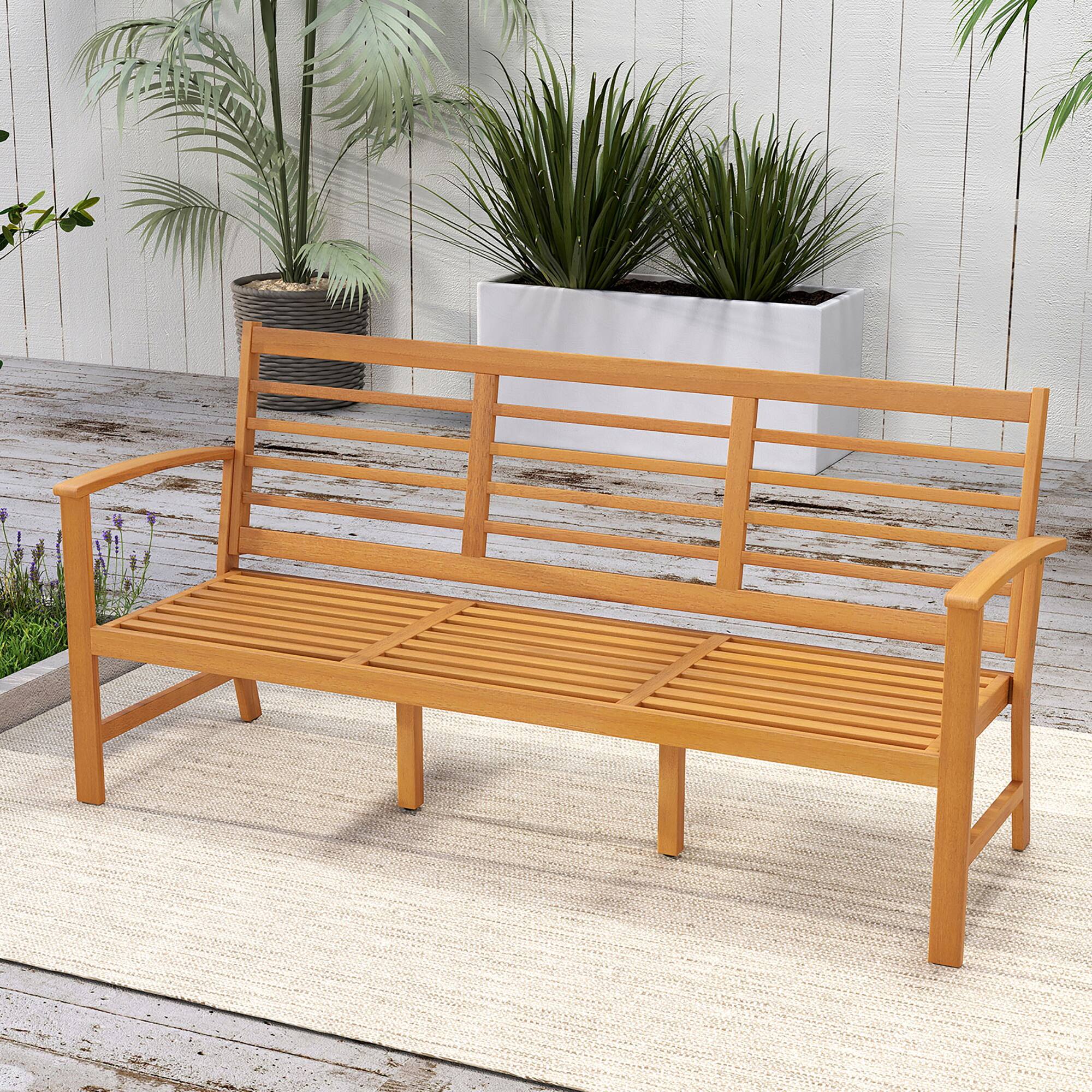 Alt View 4. Gymax - Gymax 3-Seat Patio 64 Inch Wood Bench w/ Seat Cushion Slatted Seat & Backrest Outdoor - Off White.