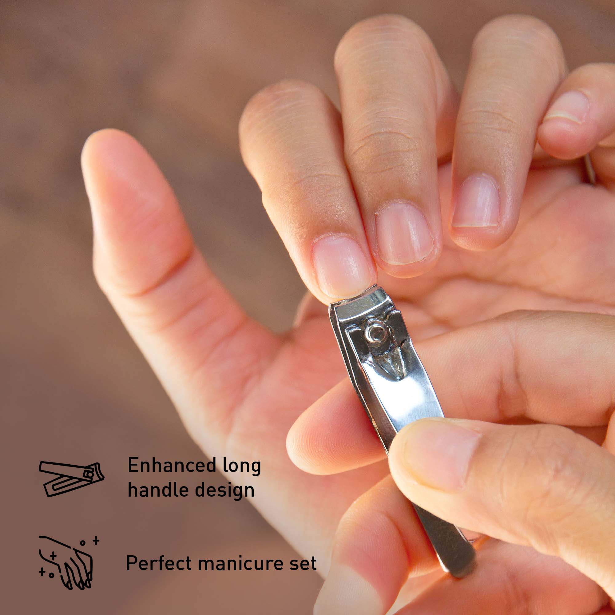 Enhanced long handle design  
Perfect manicure set