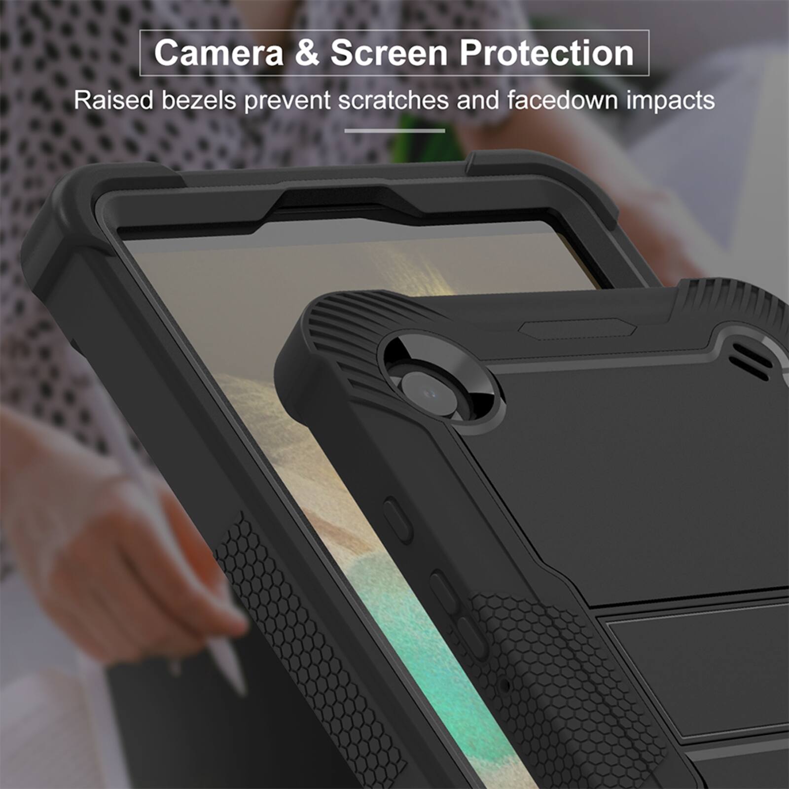 Camera & Screen Protection  
Raised bezels prevent scratches and facedown impacts