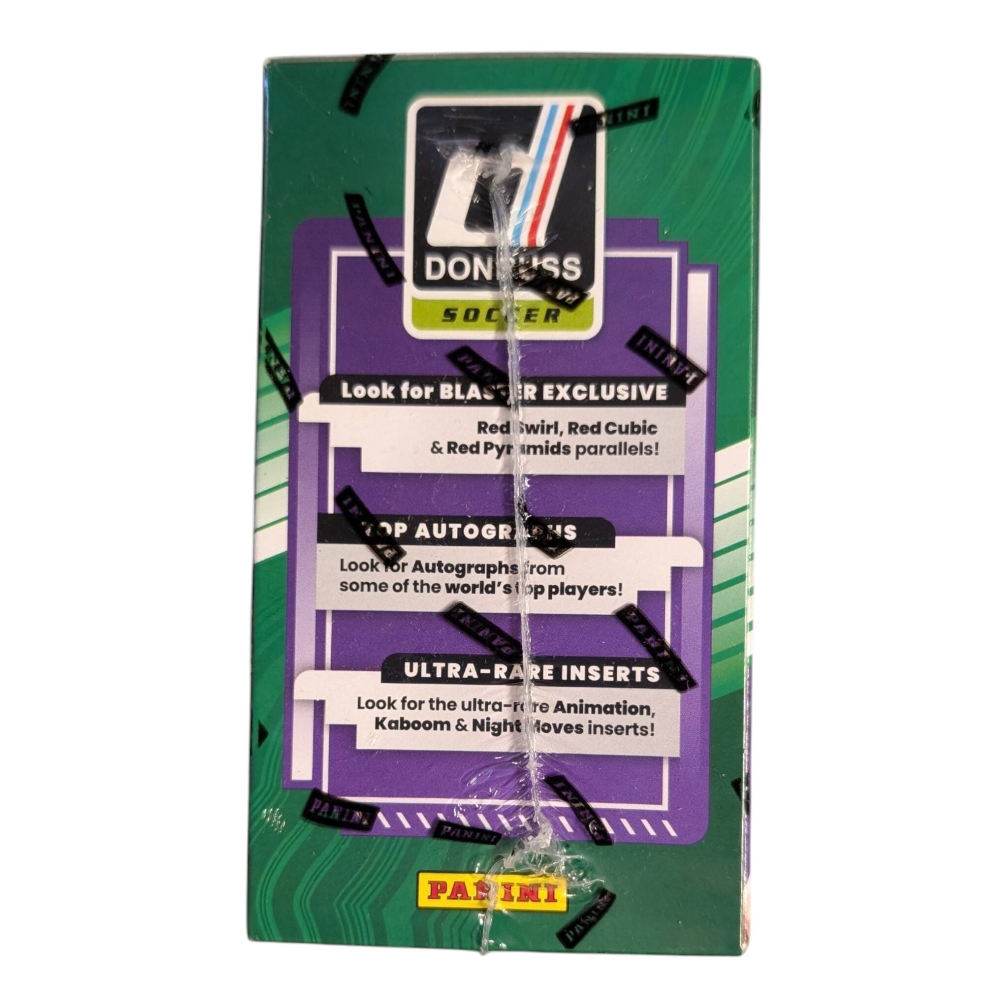 DONRUSS SOCCER

Look for BLA R EXCLUSIVE Red swirl, Red Cubic & Red Pyramids parallels!

TOP AUTOGRAPHS
Look for Autographs from some of the world's top players!

ULTRA-RARE INSERTS
Look for the ultra-rare Animation, Kaboom & Night Moves inserts!

PANINI