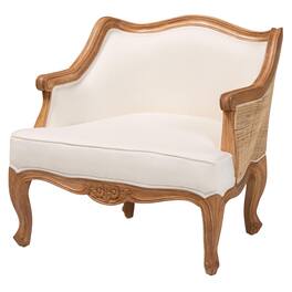 bali & pari - Sylvestra Traditional French Fabric and Honey Oak Finished Wood Low Seat Accent Chair - Beige/Honey Oak