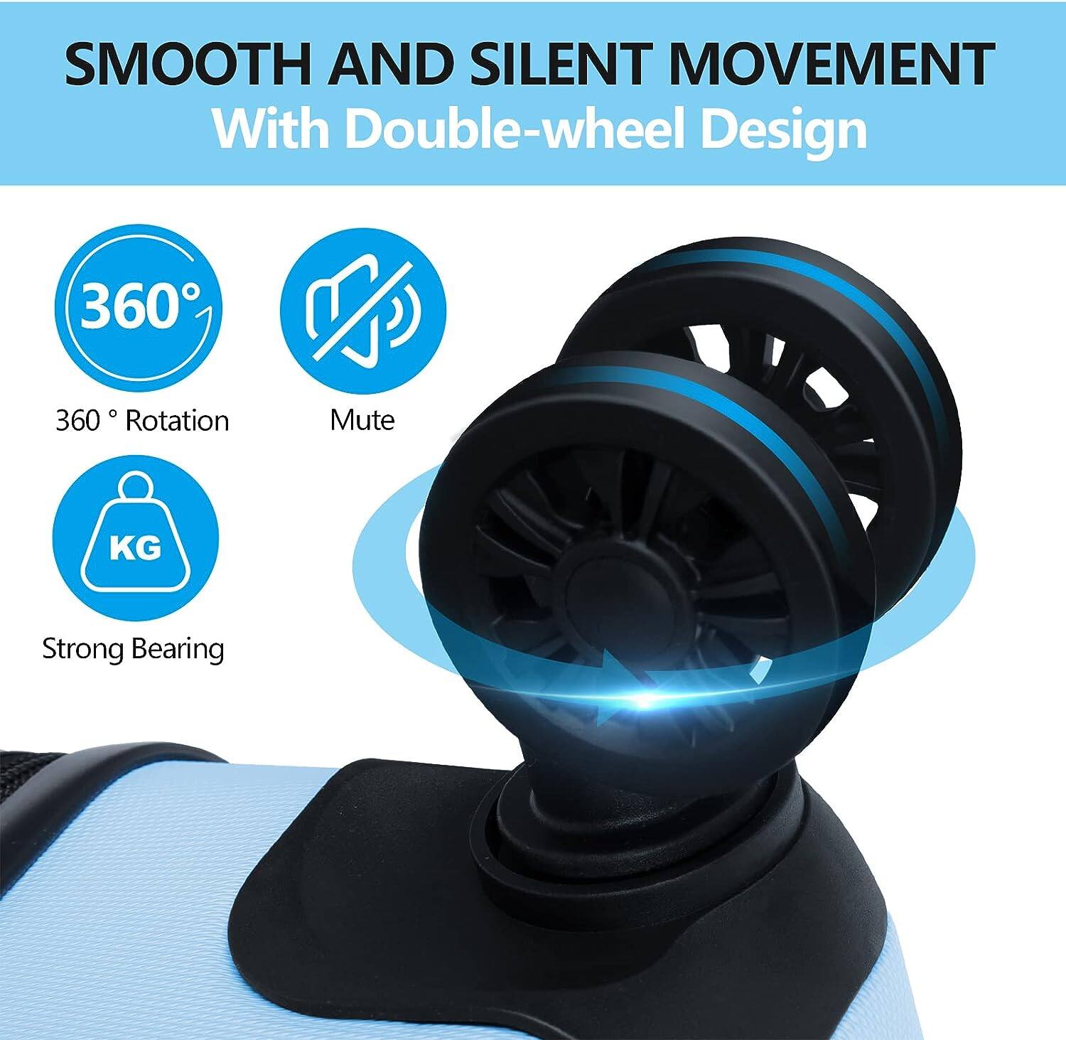 SMOOTH AND SILENT MOVEMENT  
With Double-wheel Design  

360° Rotation  
Mute  
Strong Bearing