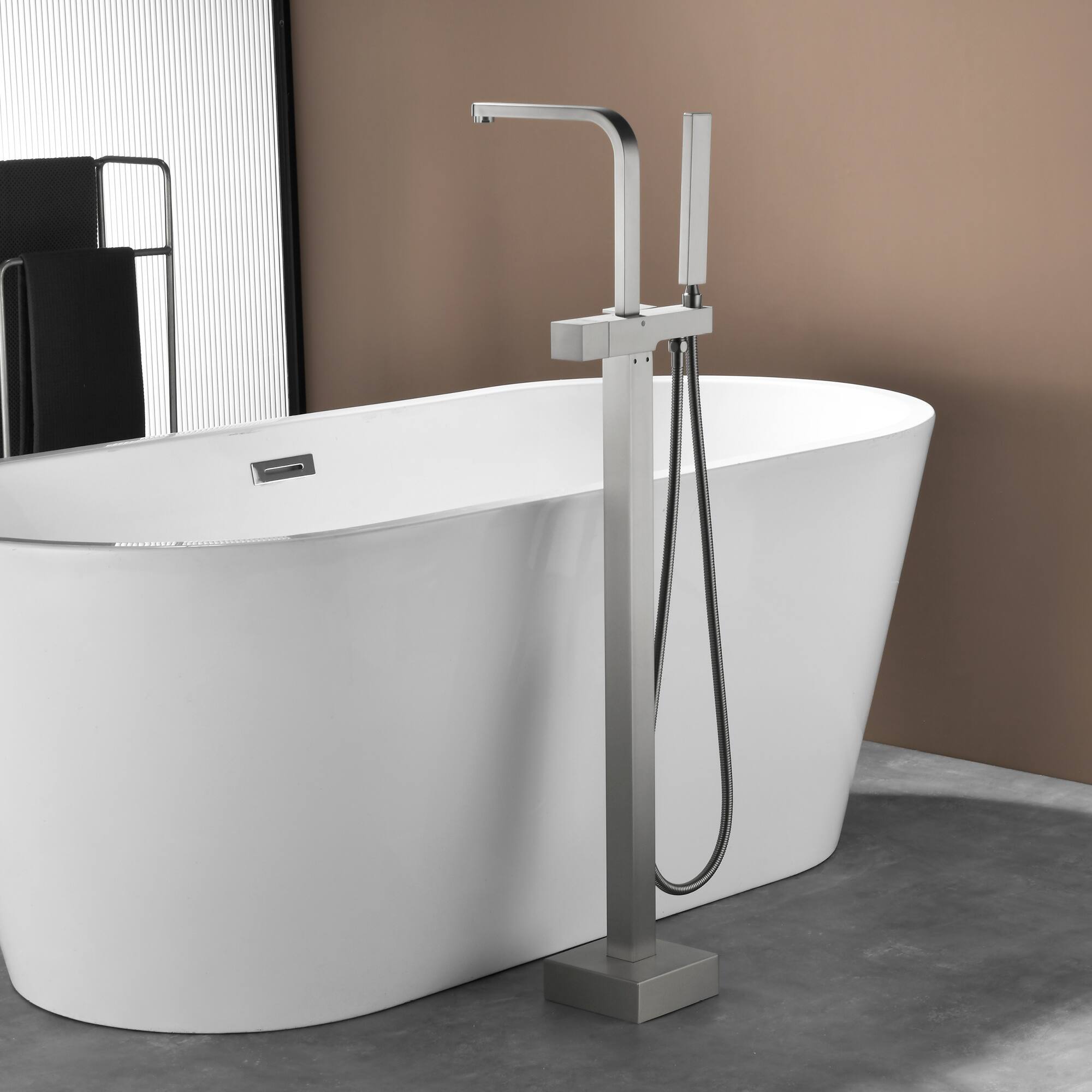 Alt View 3. Boyel Living - Brushed Nickel Bathtub Faucet Solid Brass Single Handle 360° Swivel Handheld Spray - Silver.