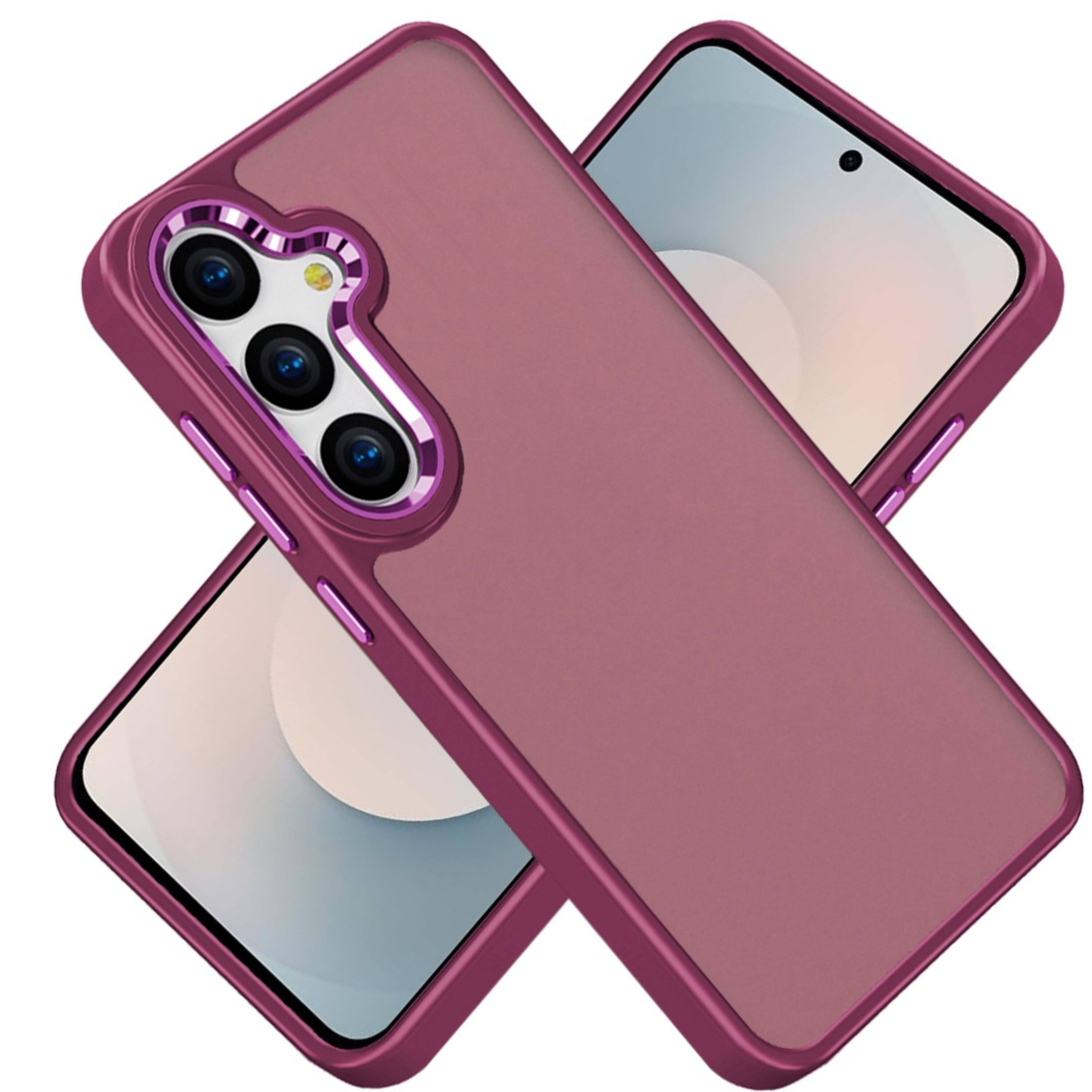 Angle. Kitcheniva - Thick Acrylic Metal Button Case With Tempered Glass For Samsung S26 Plus Burgundy - Burgundy.
