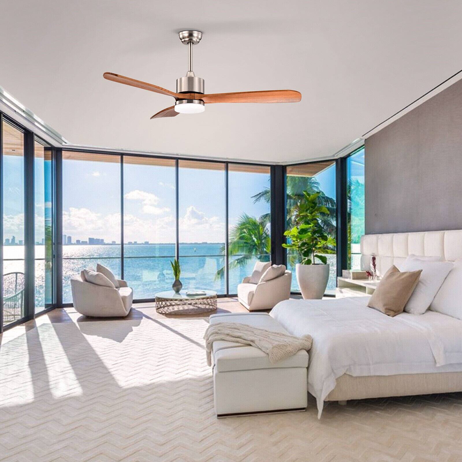 Angle. SKONYON - 52 Inch Ceiling Fan with LED Light Remote Control Multiple Speeds and Dual Downrods - Brown.