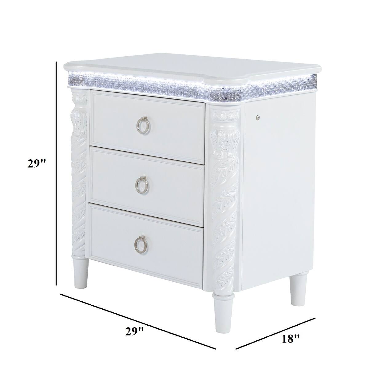 Loheer LED Nightstand with Three Drawers and Touch Sensor, Glam Bedroom ...