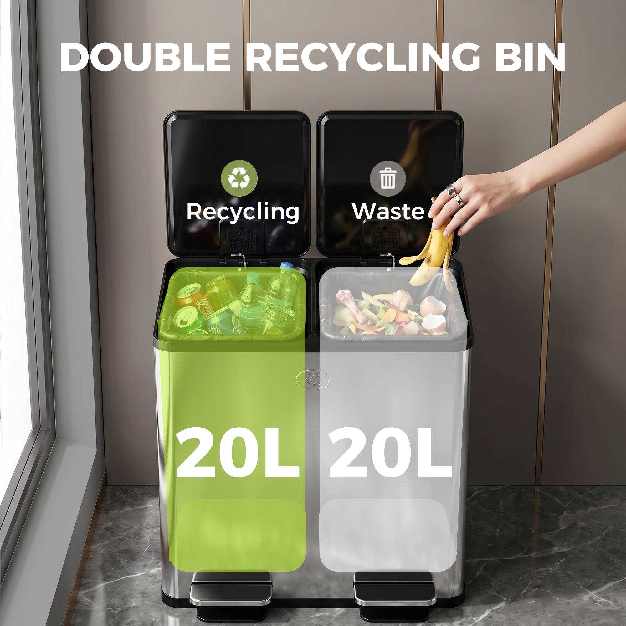 DOUBLE RECYCLING BIN

Recycling Waste

20L 20L