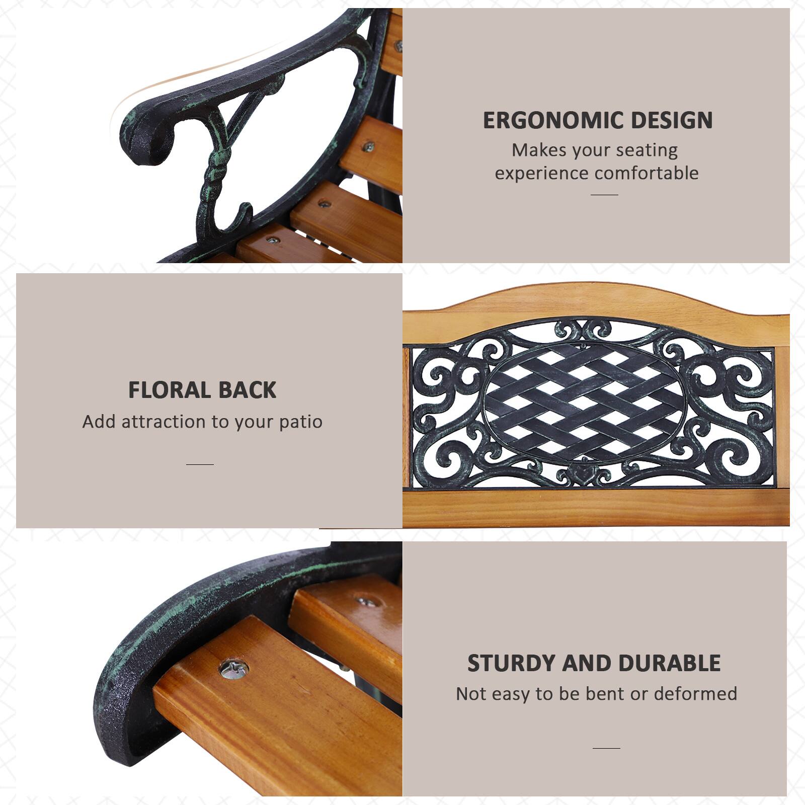 ERGONOMIC DESIGN  
Makes your seating experience comfortable  

FLORAL BACK  
Add attraction to your patio  

STURDY AND DURABLE  
Not easy to be bent or deformed