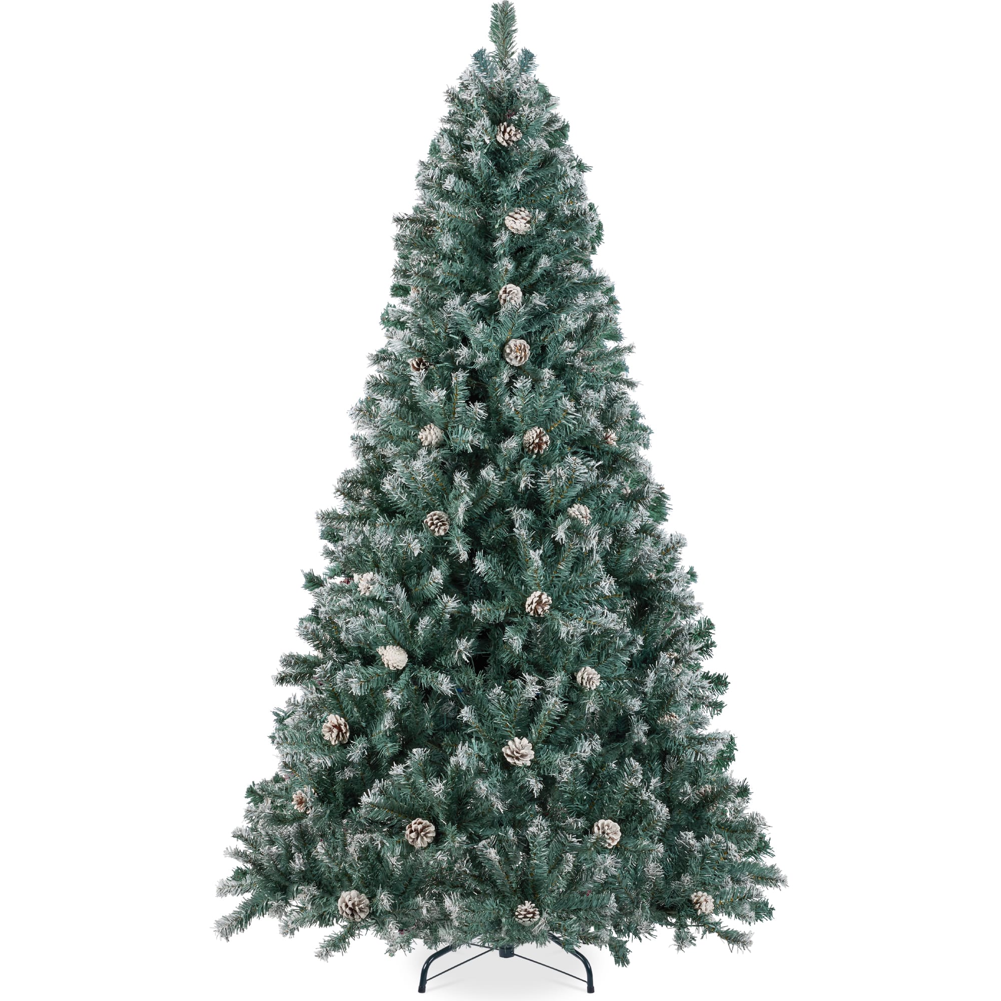 Best Choice Products - Pre-Decorated Christmas Tree w/ Pinecones, Flocked Branch Tips - Flocked Blue Spruce