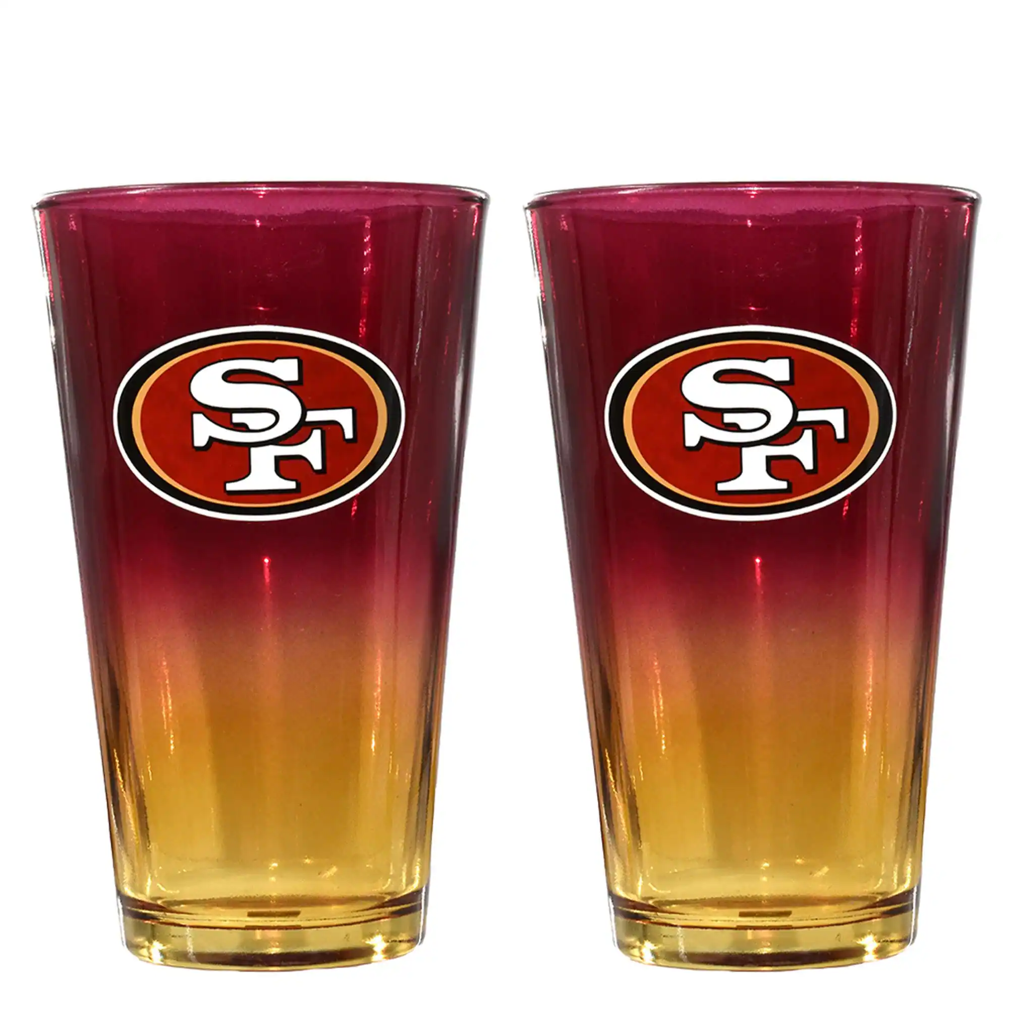 Front. The Memory Company - San Francisco 49ers Two-Pack 16oz. Ombre Pint Glass Set - Multicolor.