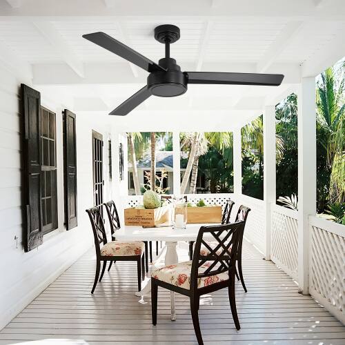 Angle. LUCKY ONE - 52" Outdoor Ceiling Fan No Light Remote 3 ABS Blades DC Motor - Black.
