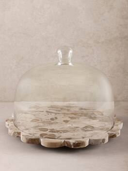 GAURI KOHLI - Viola Serving Board with Cloche - Shades of brown and beige