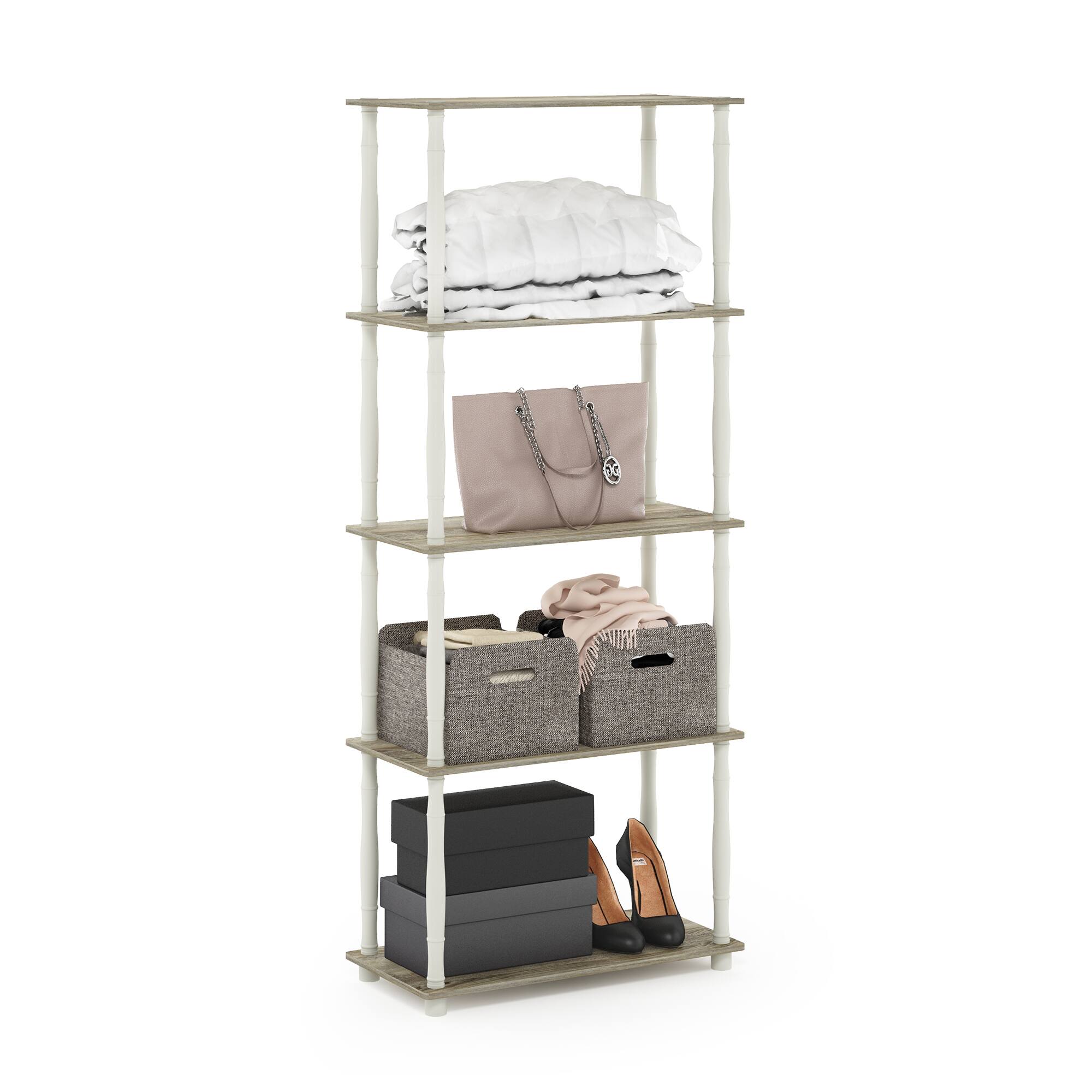Alt View 3. Furinno - Turn-N-Tube 5-Tier Multipurpose Shelf Display Rack with Classic Tubes, Sonoma Oak/White - Sonoma Oak/White.