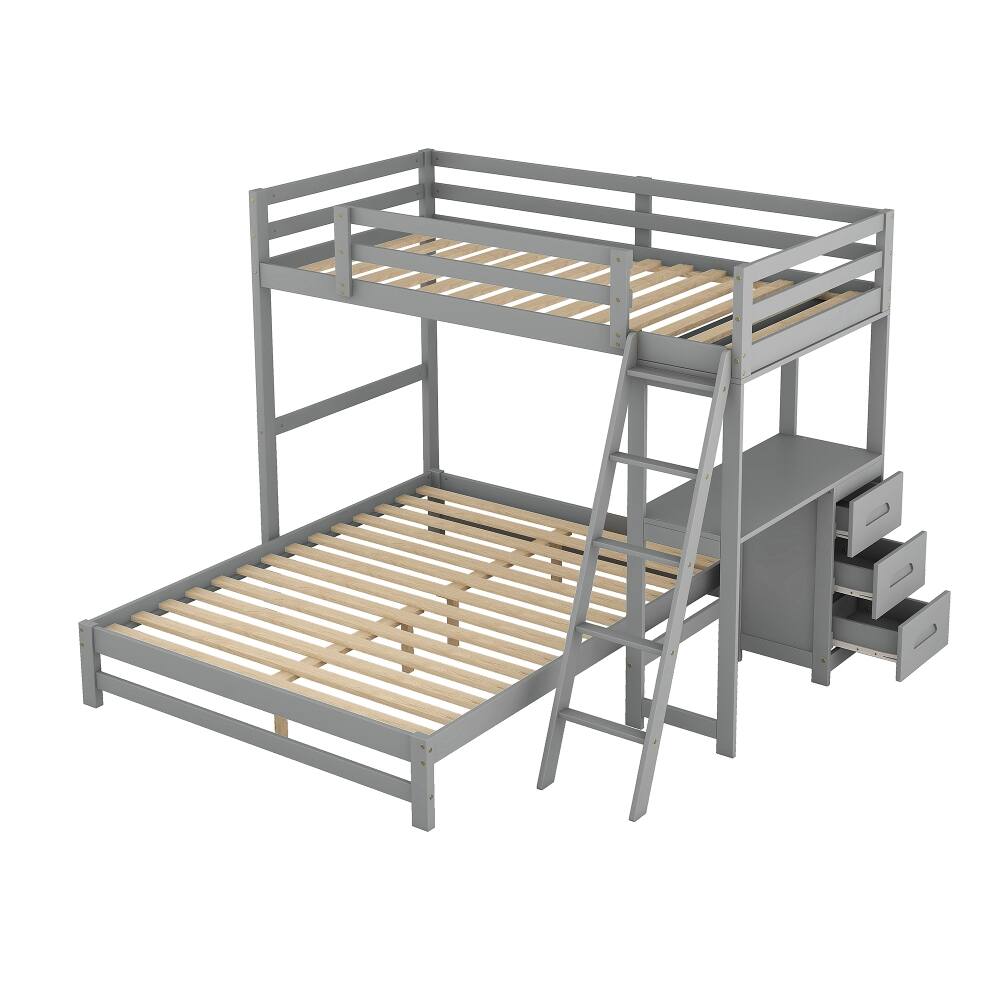 Alt View 6. Loheer - Loheer Twin Over Full Bunk Bed with Desk and Drawers Grey - Grey.