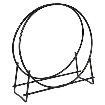 Front. Mondawe - 40 Inch Tubular Steel Log Hoop Firewood Storage Rack - Black.