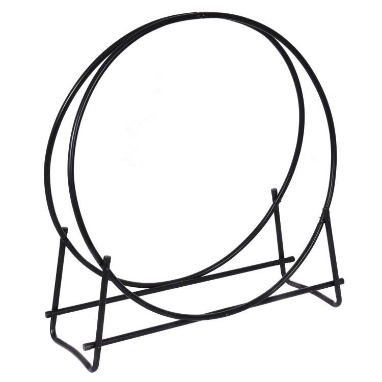 Front. Mondawe - 40 Inch Tubular Steel Log Hoop Firewood Storage Rack - Black.