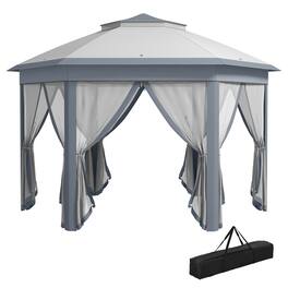 Outsunny - 13' x 13' Pop Up Gazebo, Hexagonal Canopy Shelter with 6 Zippered Mesh Netting - Gray