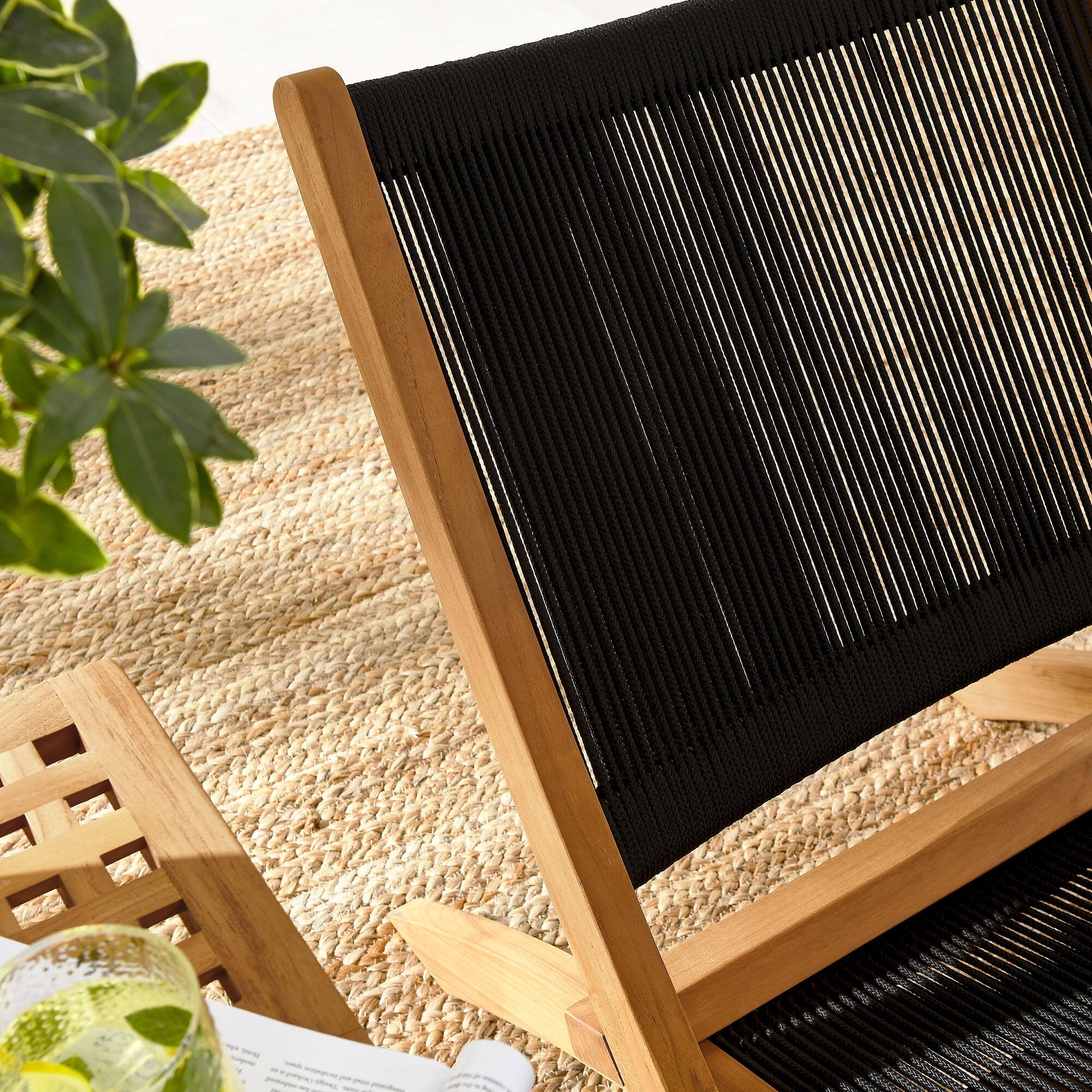 Alt View 3. Modway - Vienna 3-Piece Outdoor Patio Teak and Rope Folding Lounge Chairs and Side Table by Modway - Natural Black.