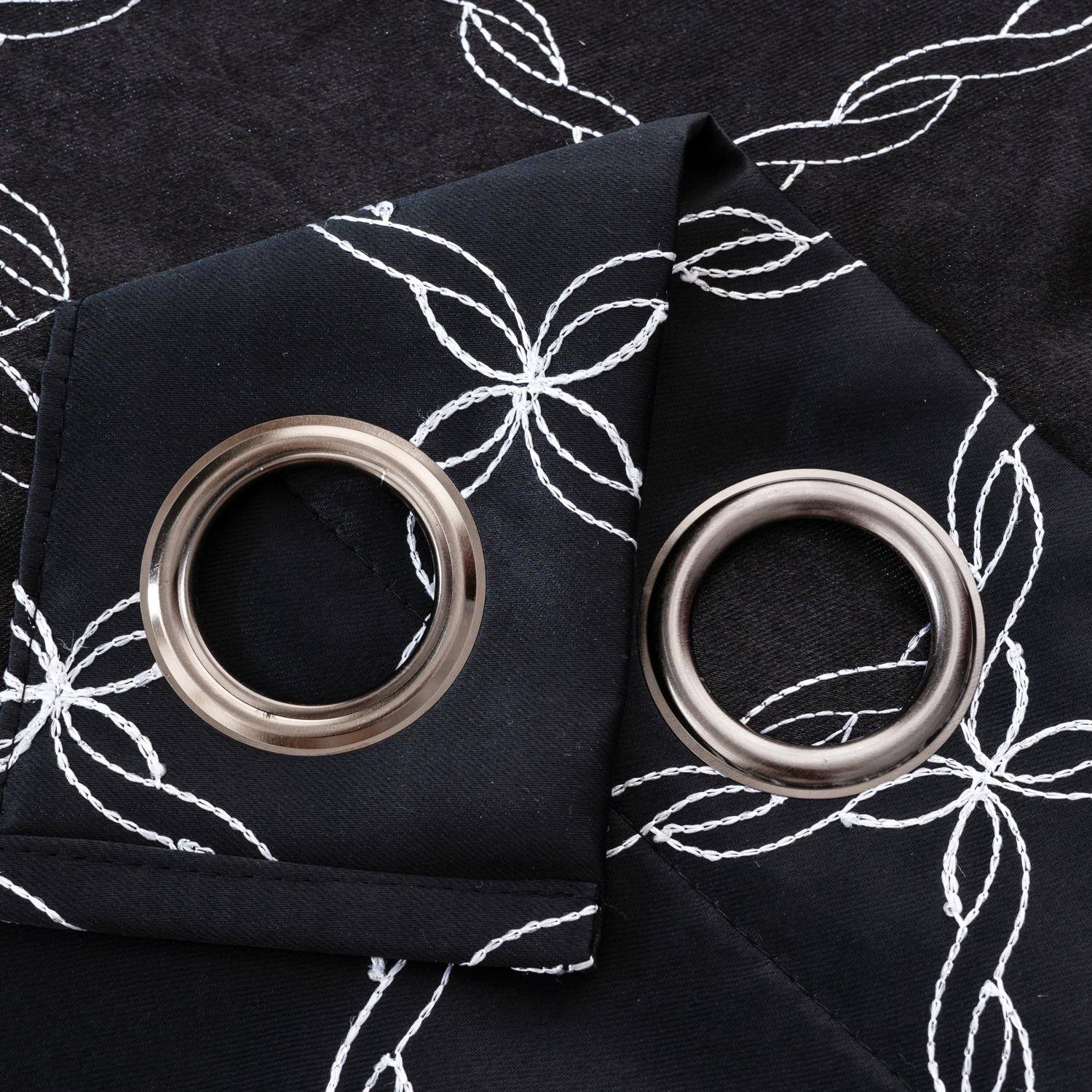 Left. RT Designers Collection - RT Designer Collection Gable Embroidered Blackout Luxurious Decorative Grommet Curtain Panel 54" x 84" Black - Black.