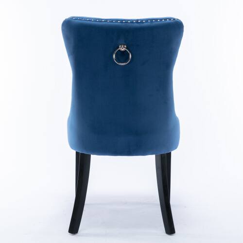 Back. LUCKY ONE - Assembled Tufted Velvet Dining Chair Set of 2 with Wood Legs Nailhead Trim High Back - Blue.