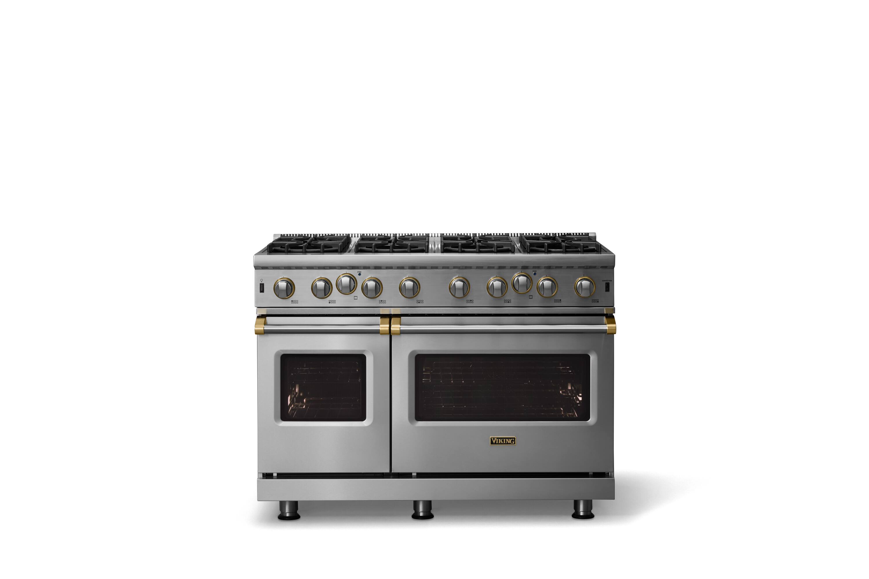 Alt View 1. Viking - 30"W. 6.1 Cu.Ft. Freestanding Manual Clean Open 8B Gas Convection Range/Double Oven-Stainless Steel/Brushed Brass - Stainless steel.