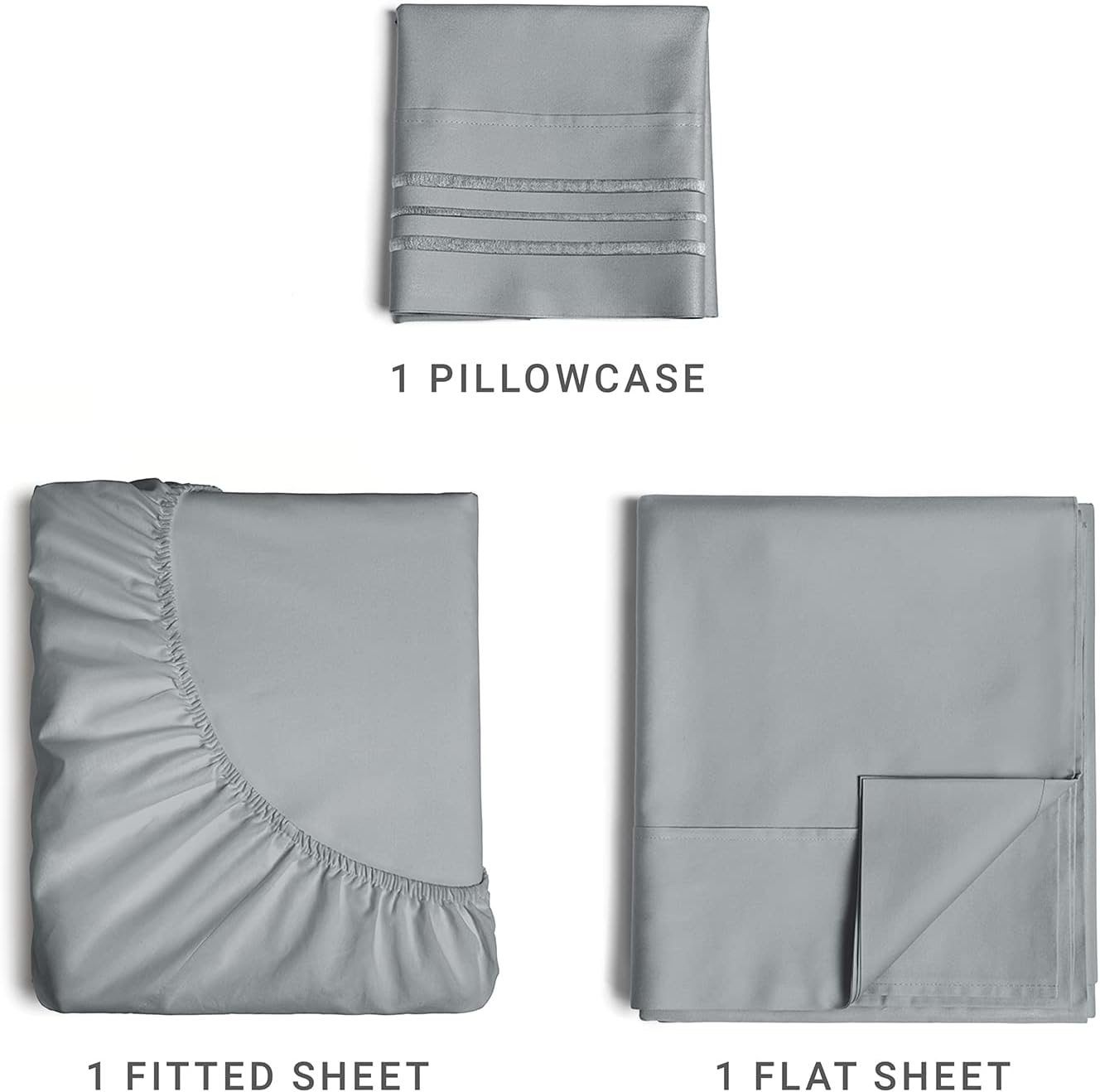 1 Pillowcase  
1 Fitted Sheet  
1 Flat Sheet